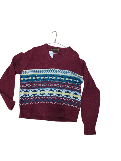Boutique Fairisle Pattern Burgundy Sweater - Size M