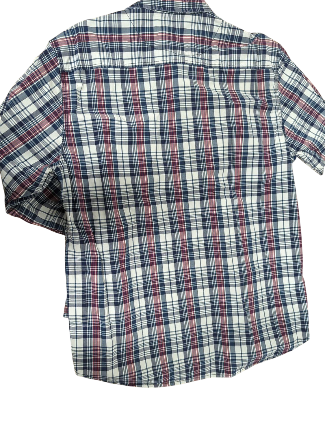 Classic Plaid Button-Down Shirt - Navy, Red and White Check Pattern