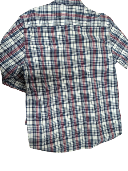 Classic Plaid Button-Down Shirt - Navy, Red and White Check Pattern