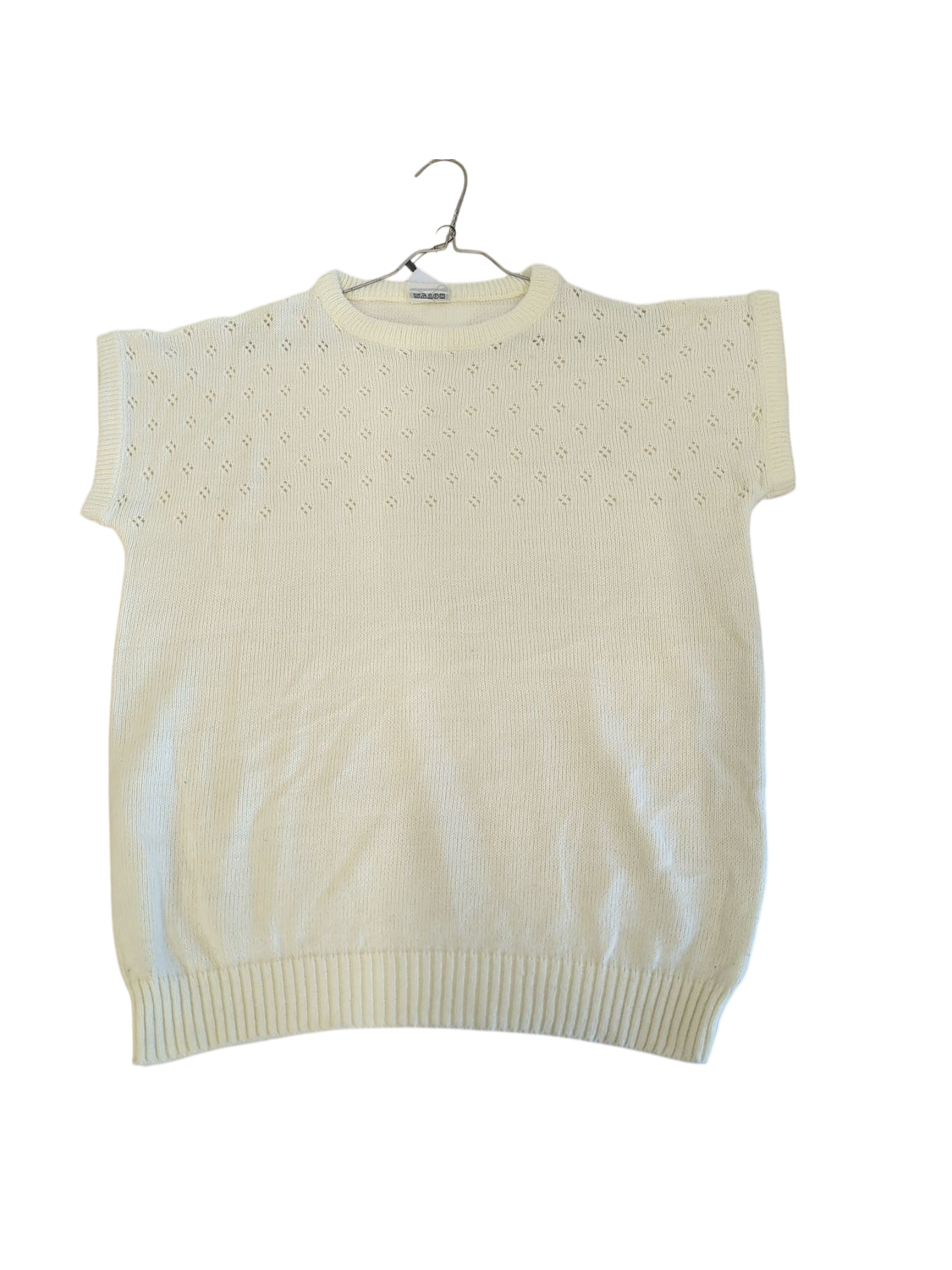Cream Short Sleeve Knit Sweater - Size L