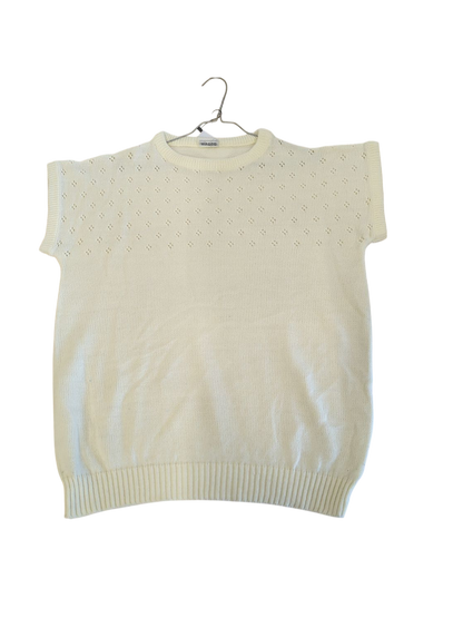 Cream Short Sleeve Knit Sweater - Size L