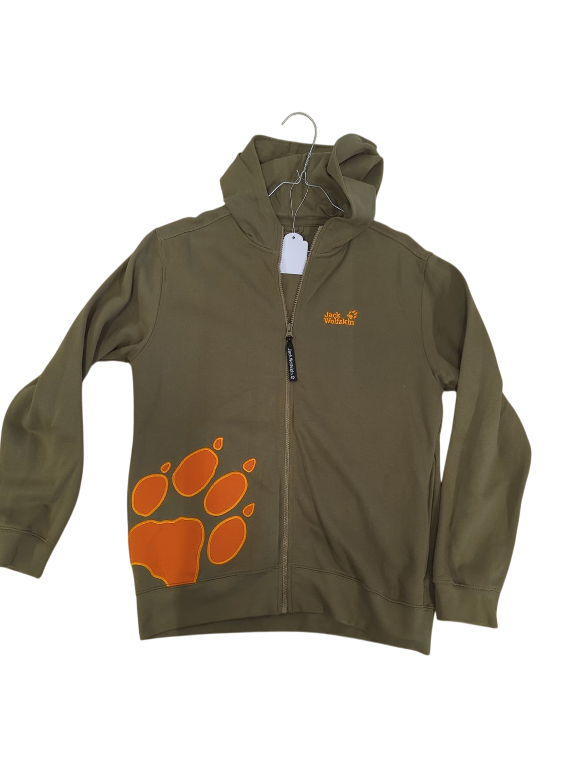 Jack Wolfskin Olive Green Windbreaker Jacket with Orange Paw Logo - Family Size