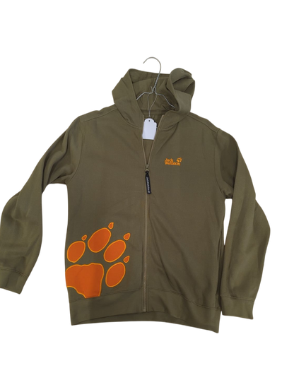 Jack Wolfskin Olive Green Windbreaker Jacket with Orange Paw Logo - Family Size