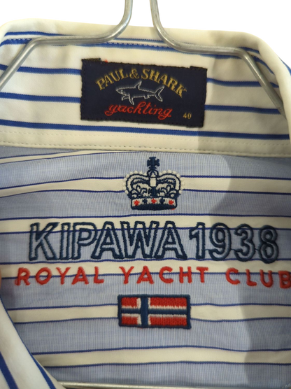 Men's Striped Button-Down Shirt with Flag Emblems