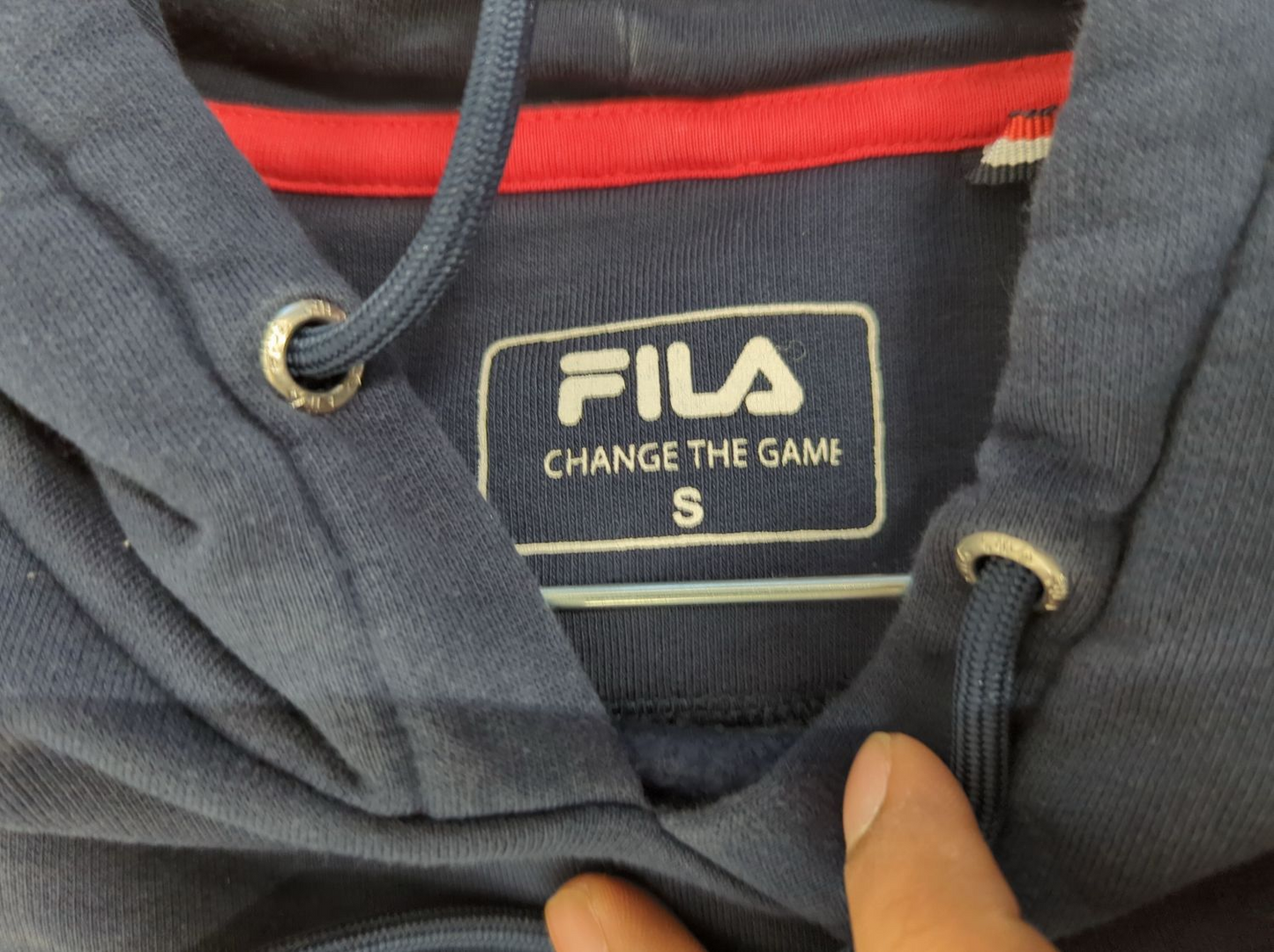 FILA Navy Blue Hoodie with Logo - Size Small