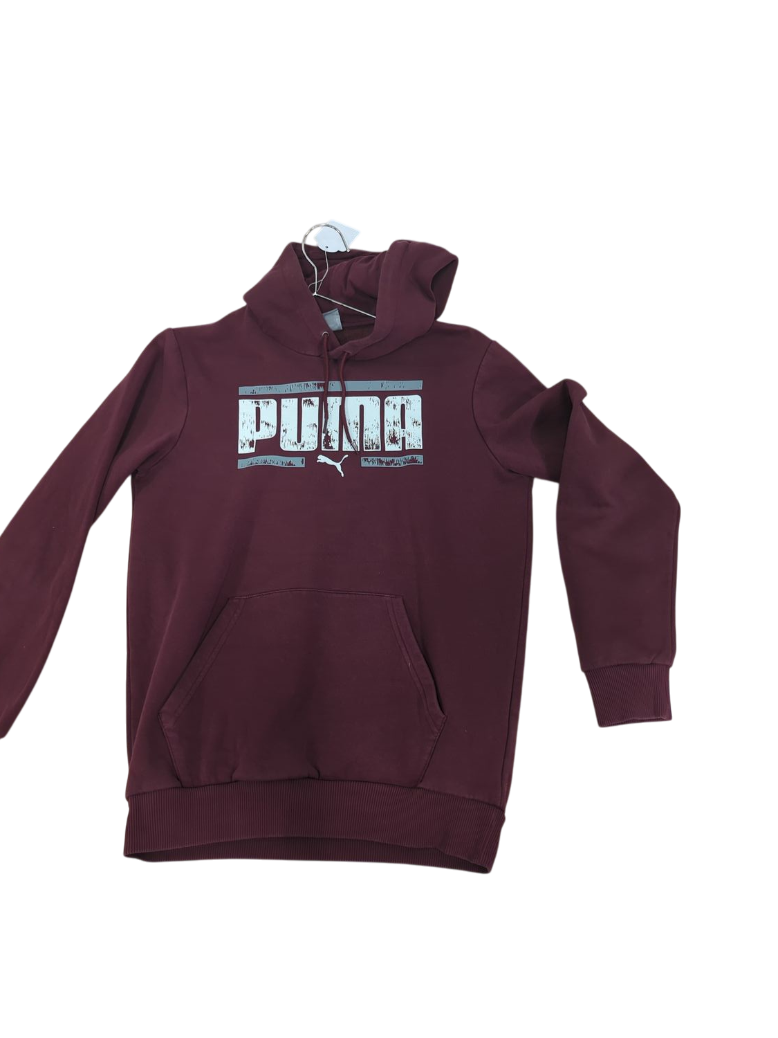 Puma Burgundy Hoodie with Distressed Logo - Size XS