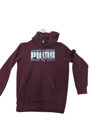 Puma Burgundy Hoodie with Distressed Logo - Size XS