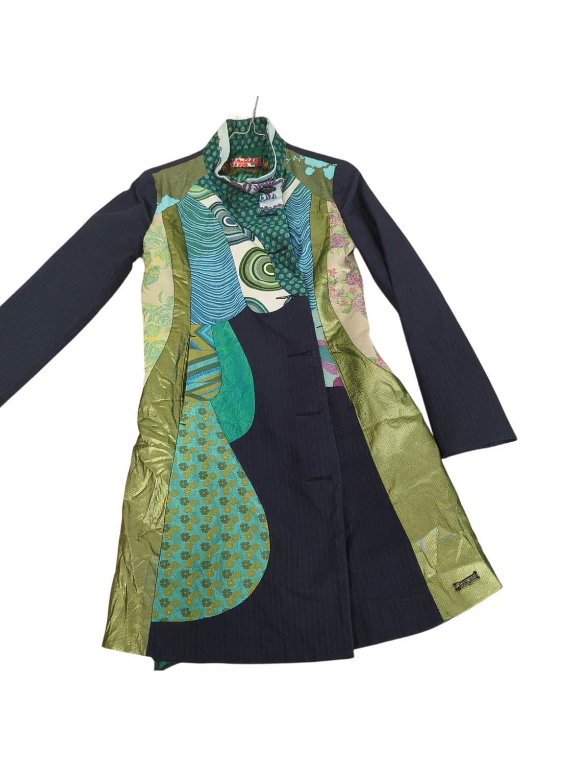 Desigual Colorful Patterned Navy Jacket with Green Accents