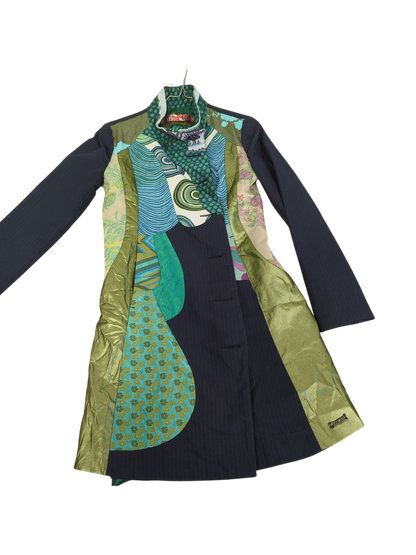 Desigual Colorful Patterned Navy Jacket with Green Accents