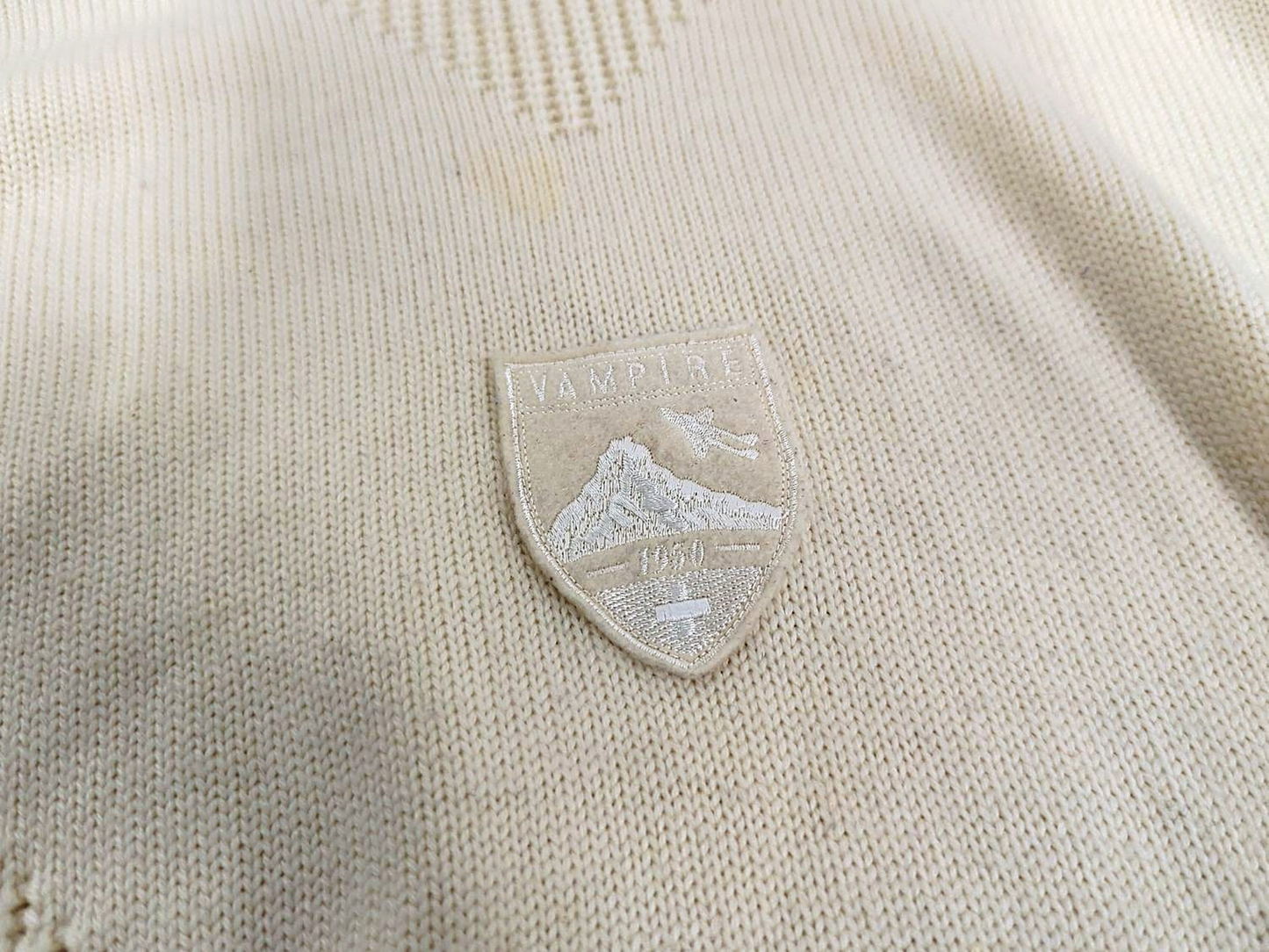 Vintage Vampire 1950 by Authier Cream Knit Sweater with Mountain Badge