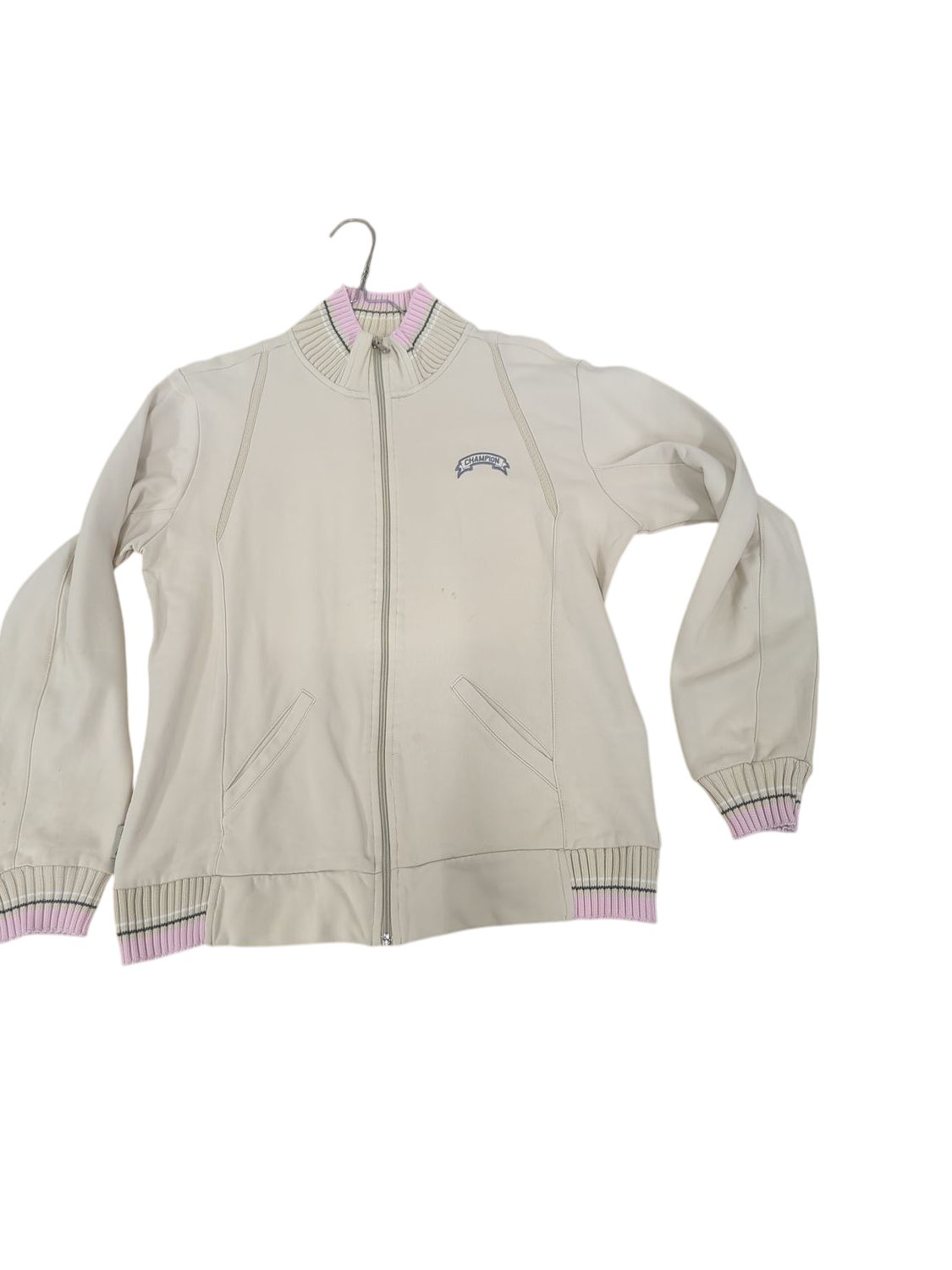 Champion Beige Bomber Jacket with Pink Trim - Size L