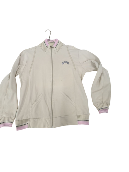 Champion Beige Bomber Jacket with Pink Trim - Size L