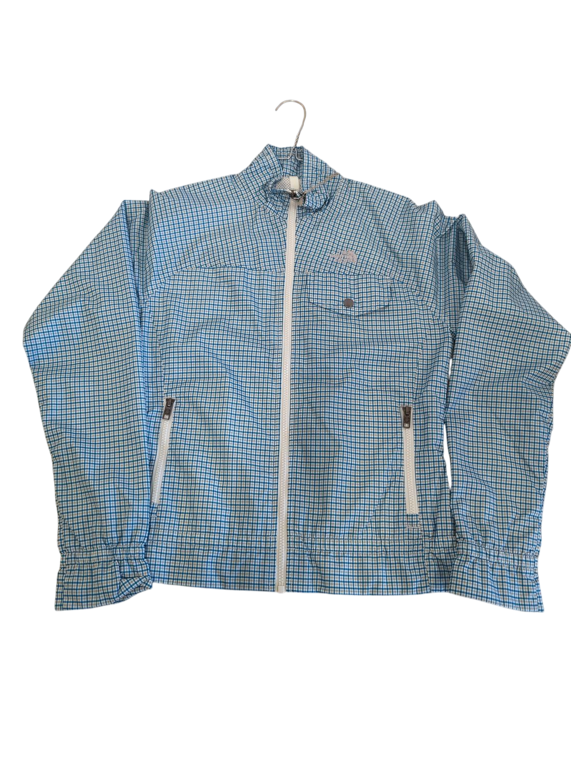 The North Face Blue Checkered Windbreaker Jacket - Size S