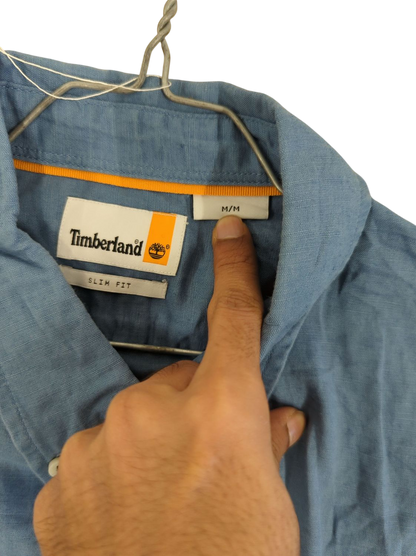 Timberland Blue Short Sleeve Button-Down Shirt - Size M