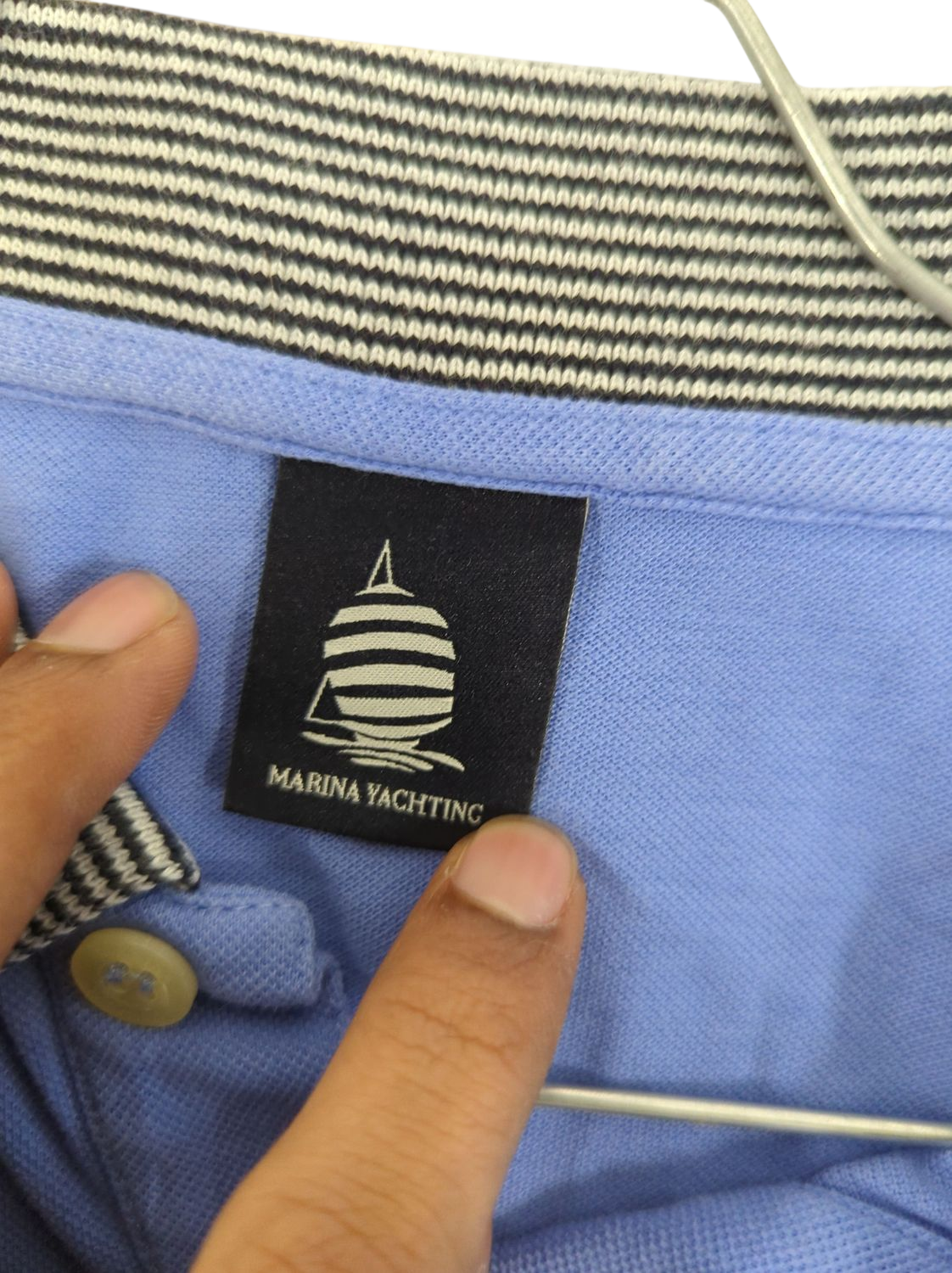 Marina Yachting Blue Polo Shirt with Striped Collar Trim