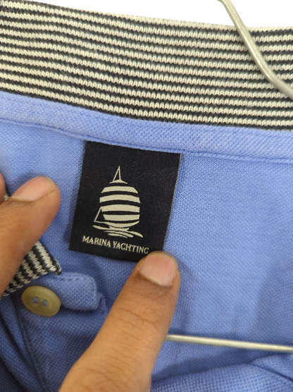 Marina Yachting Blue Polo Shirt with Striped Collar Trim