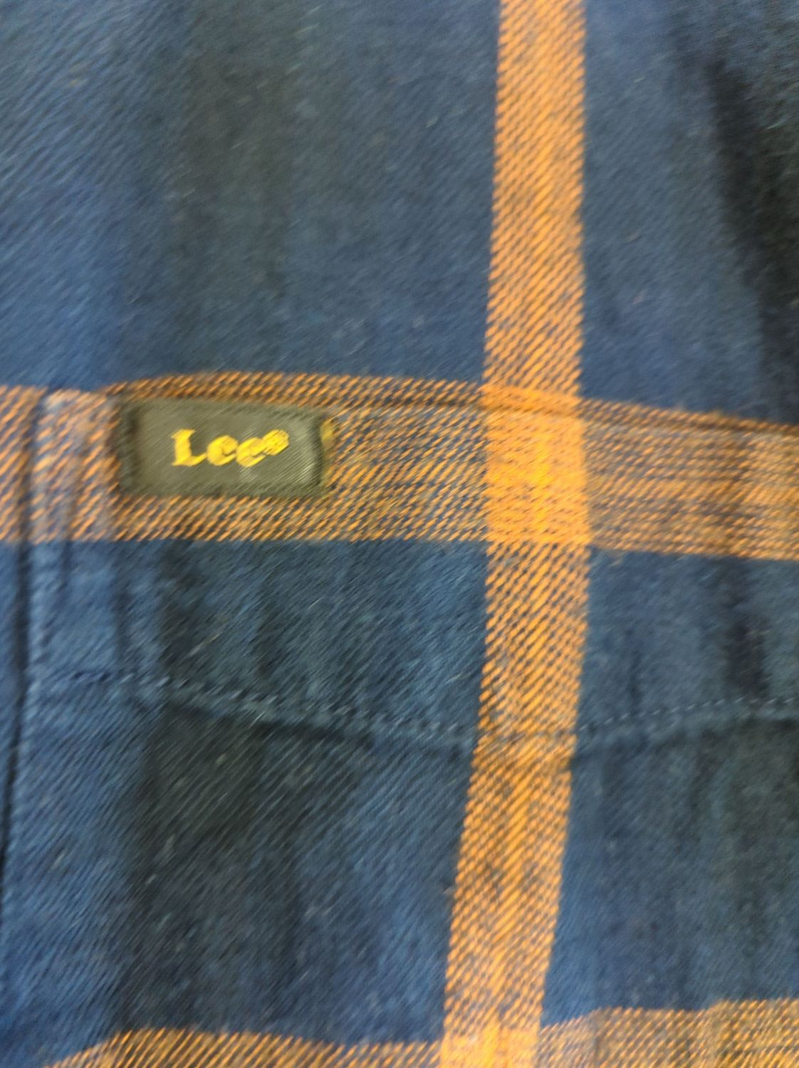 Lee Regular Fit Plaid Flannel Shirt - Men's XL - Navy & Orange Check