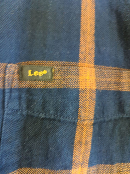 Lee Regular Fit Plaid Flannel Shirt - Men's XL - Navy & Orange Check