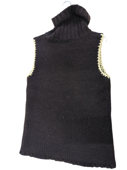 Bernard Collection Brown Wool Turtleneck Sweater Vest - Size M