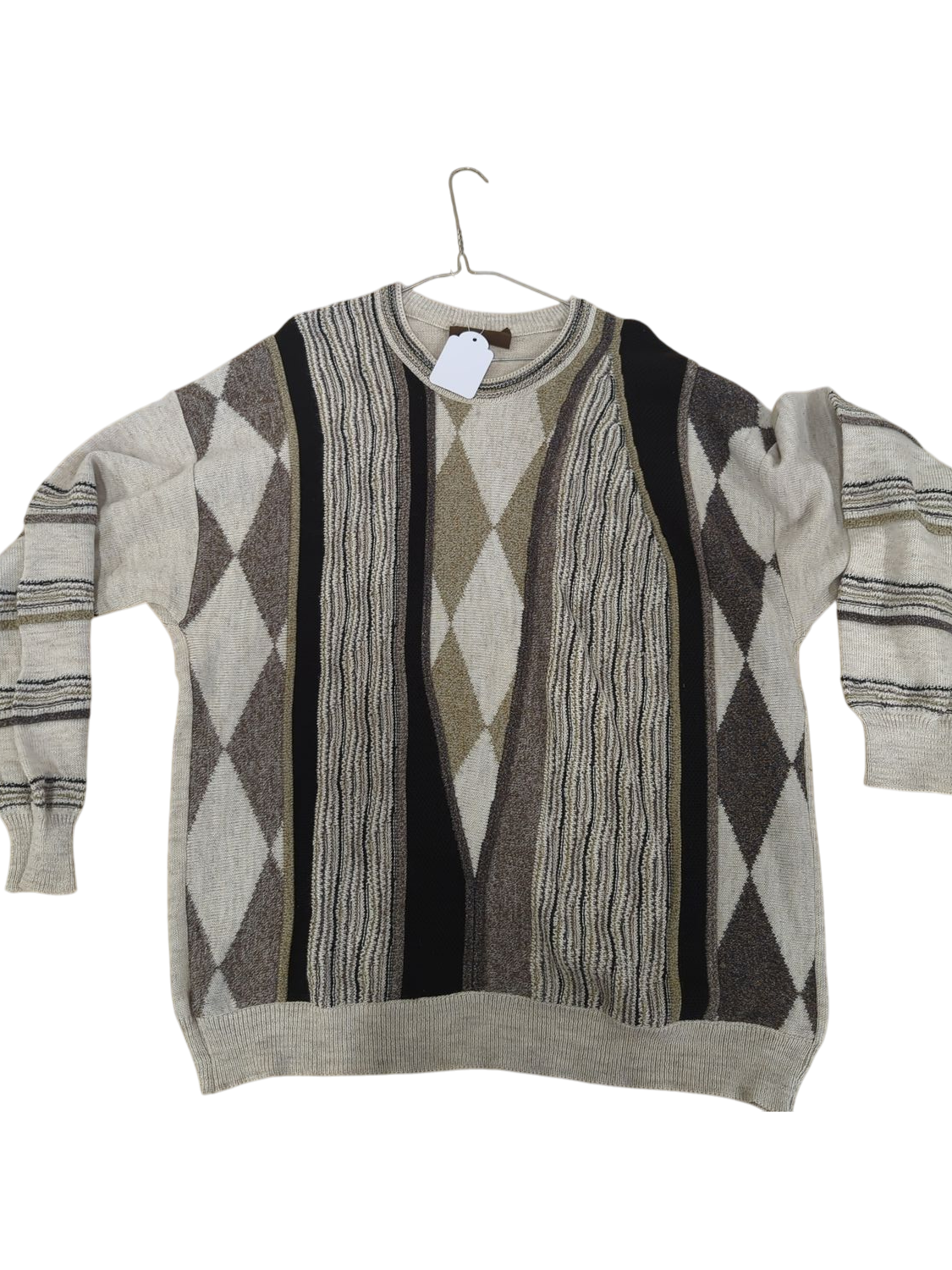 Patterned Crew Neck Sweater with Diamond Design