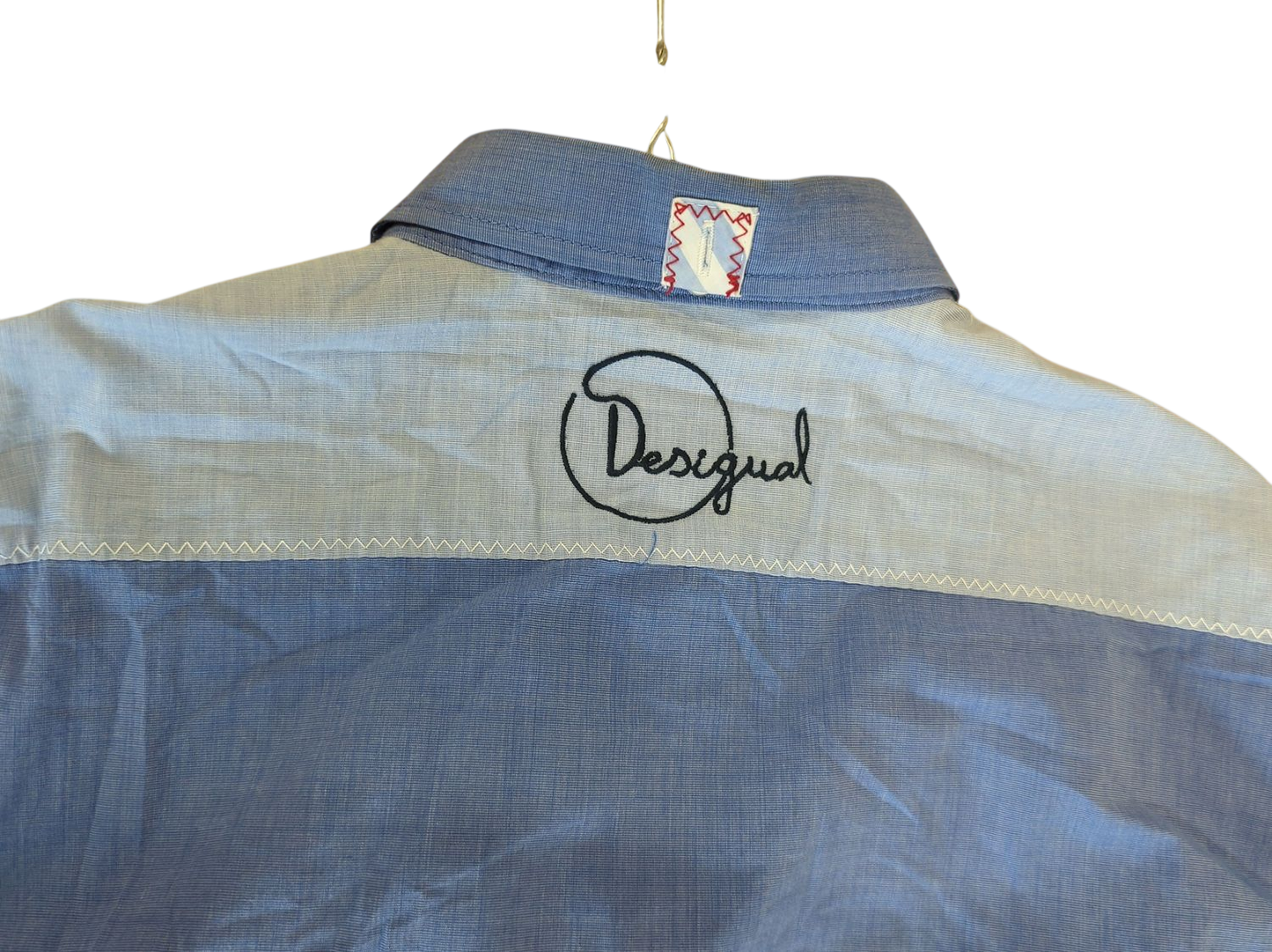 Desigual Blue Patchwork Button-Down Shirt - Size Slim