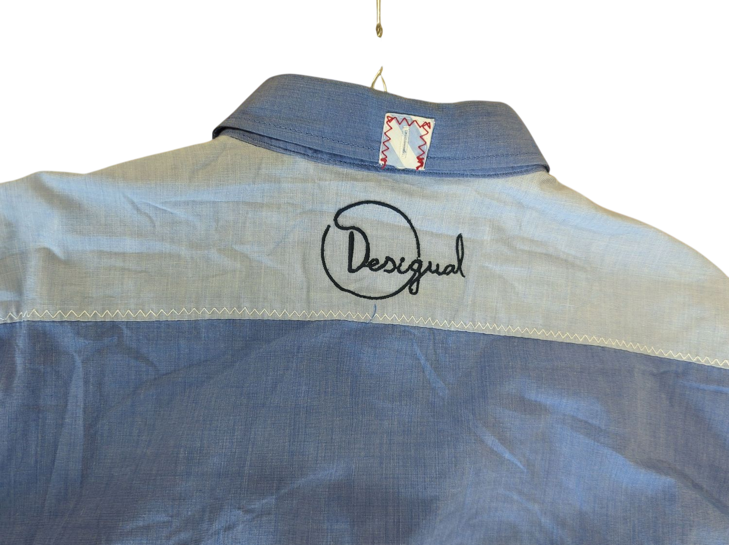 Desigual Blue Patchwork Button-Down Shirt - Size Slim