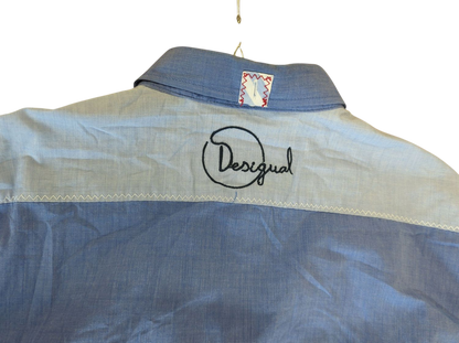 Desigual Blue Patchwork Button-Down Shirt - Size Slim