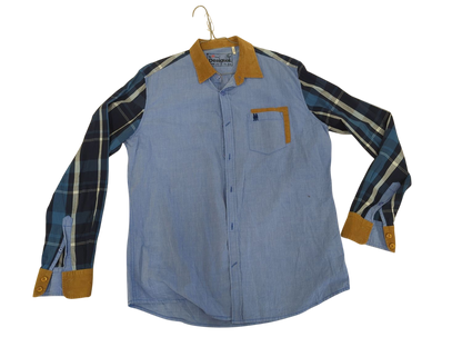 Desigual Blue Button-Down Shirt with Plaid Sleeves - Men's Regular