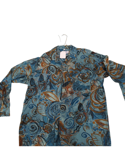East 100% Silk Patterned Blouse - Size XL