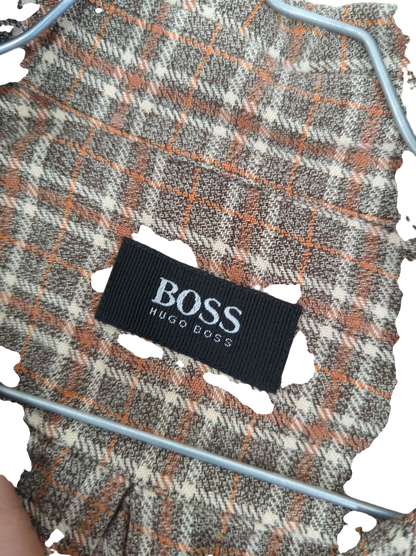 BOSS Hugo Boss Plaid Button-Down Shirt - Brown Checkered Pattern