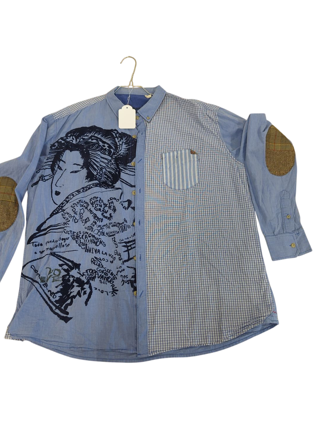 Desigual Blue Button-Down Shirt with Graphic Print - Size Regular