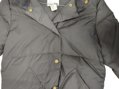Black Quilted Parka Jacket with Gold Buttons
