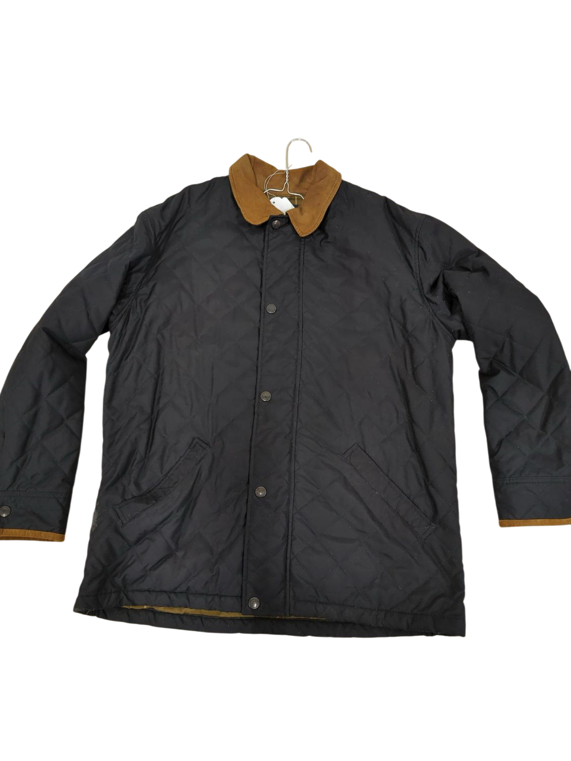 Polo by Ralph Lauren Black Quilted Jacket with Brown Collar - Size L