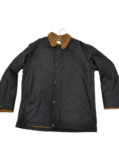 Polo by Ralph Lauren Black Quilted Jacket with Brown Collar - Size L