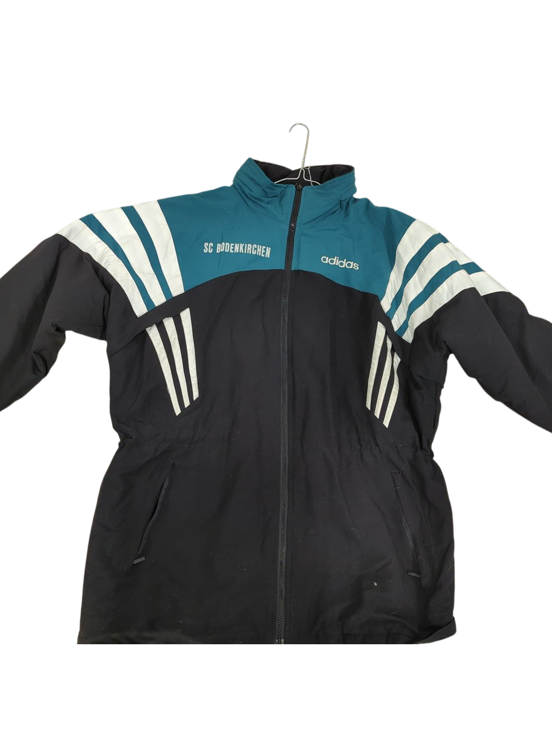 Adidas Vintage Windbreaker Jacket - Black & Teal with White Stripes