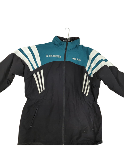 Adidas Vintage Windbreaker Jacket - Black & Teal with White Stripes