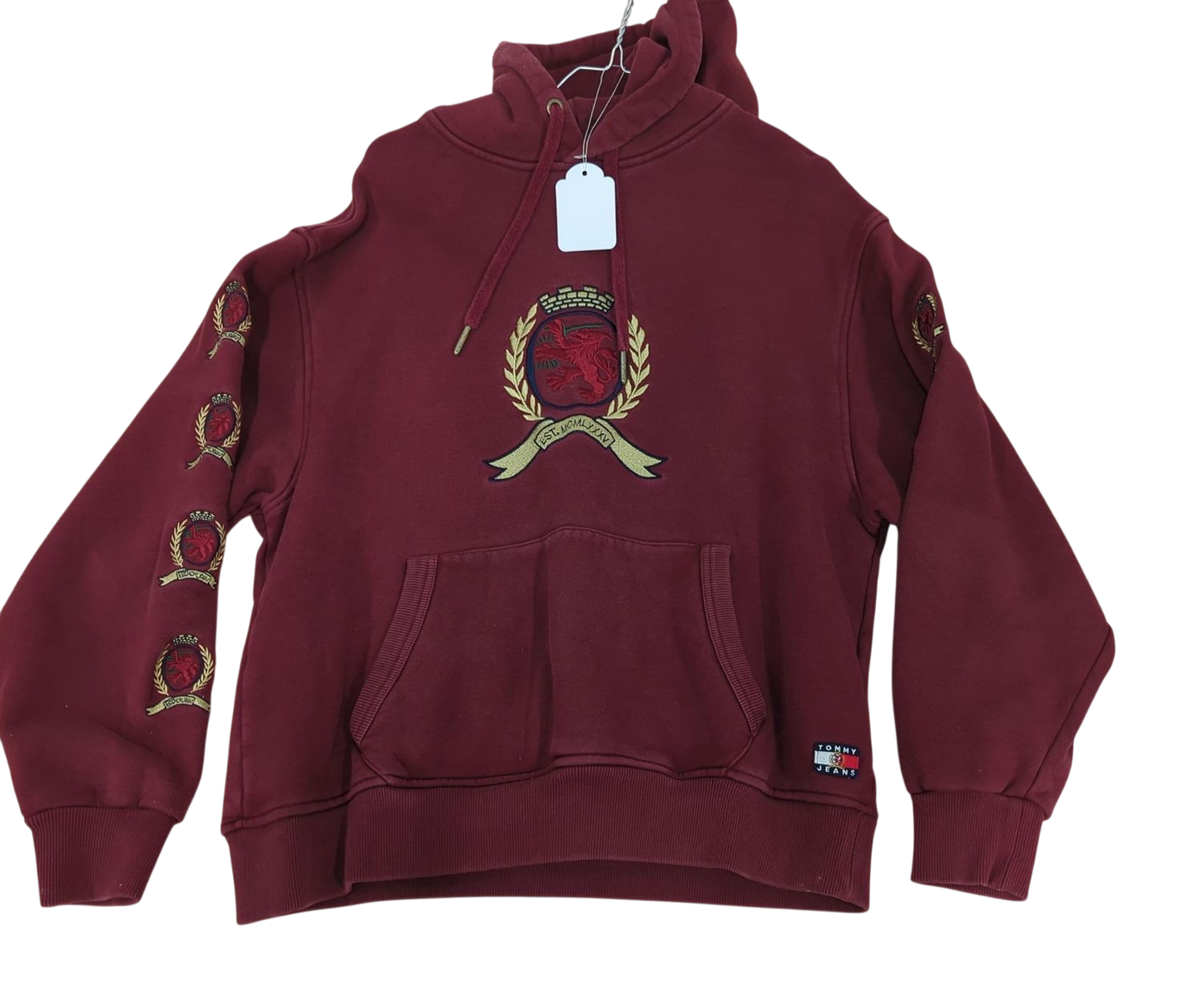 Tommy Hilfiger Burgundy Hoodie with Embroidered Logo - Size M