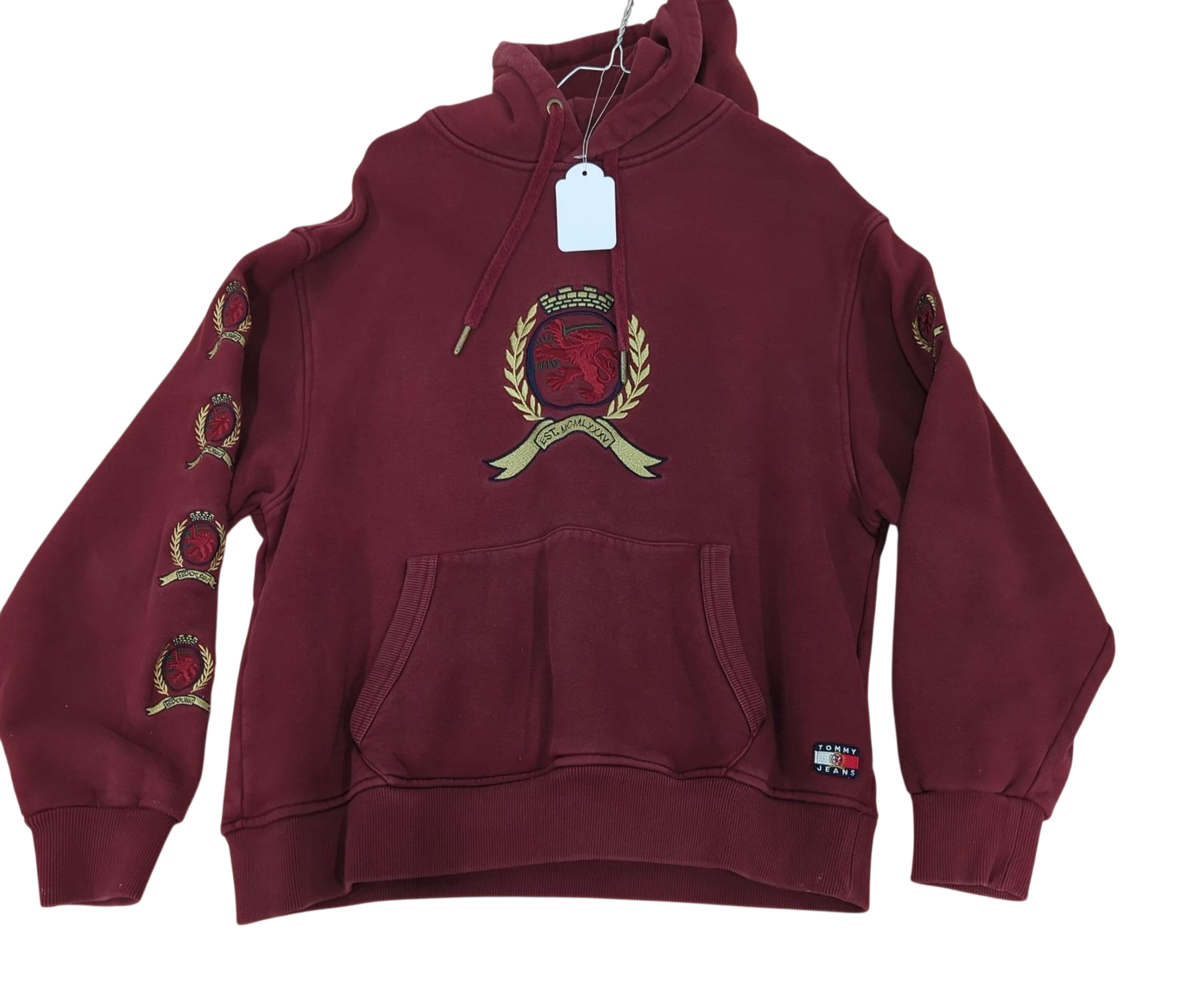 Tommy Hilfiger Burgundy Hoodie with Embroidered Logo - Size M