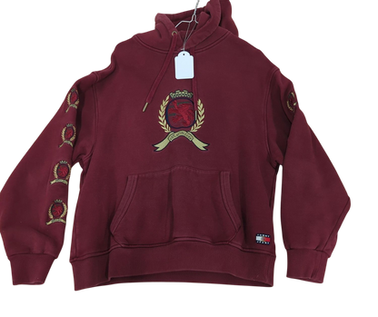 Tommy Hilfiger Burgundy Hoodie with Embroidered Logo - Size M
