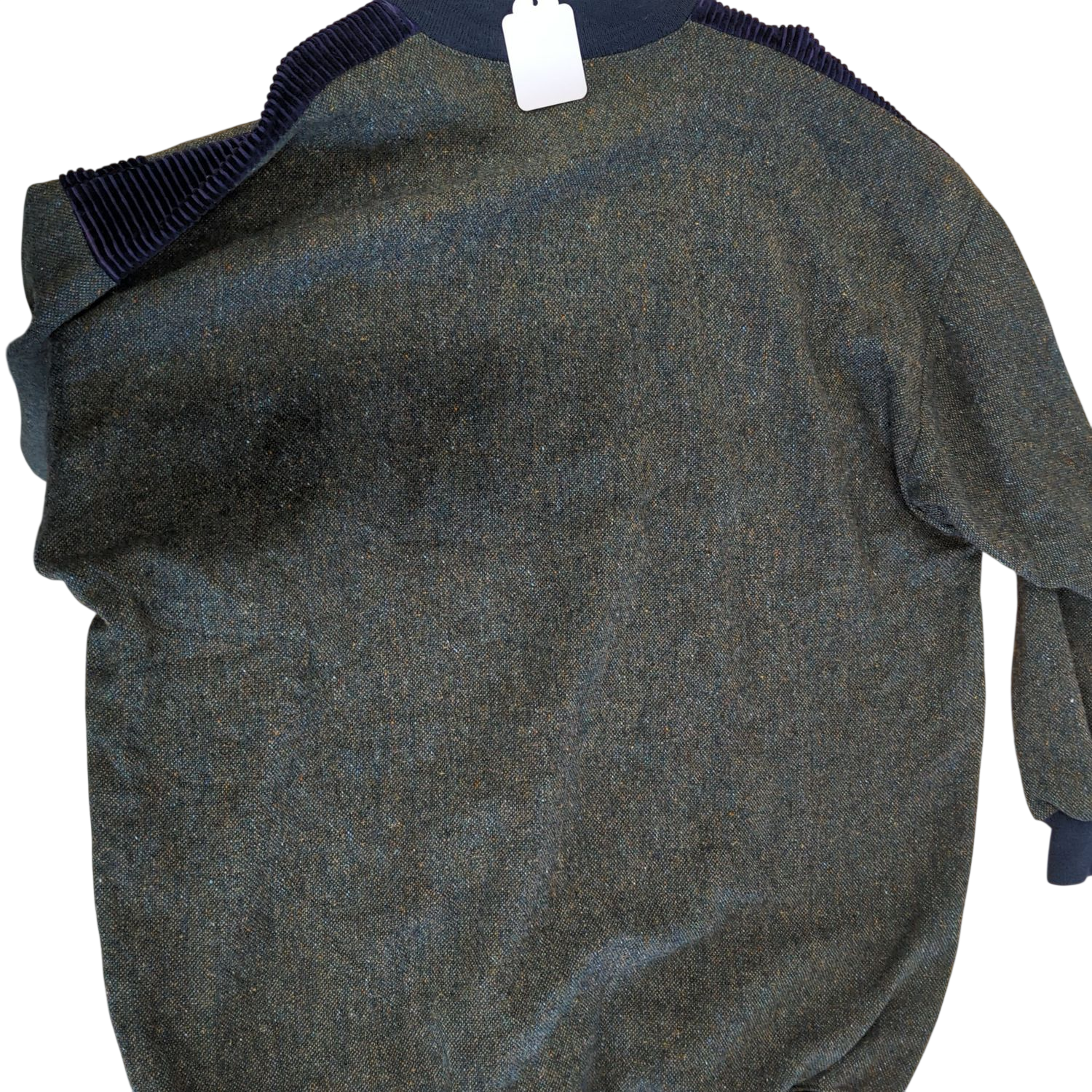 Ireland Exclusive Waldbusch Men's Green Wool Sweater with Navy Trim