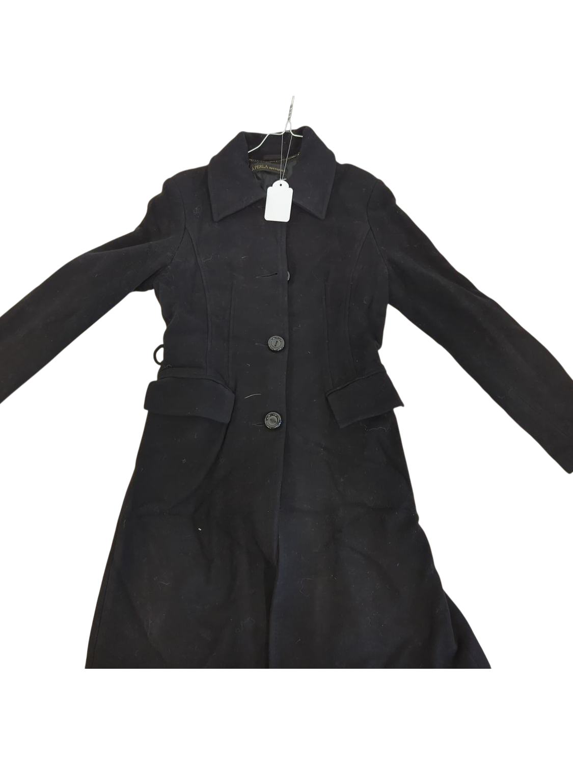 La Perla Black Wool Pea Coat - Designer Outerwear