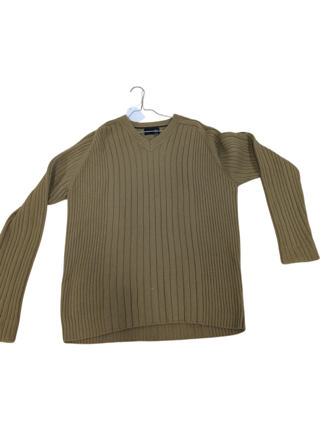 GAS Beige Ribbed V-neck Sweater - Size M