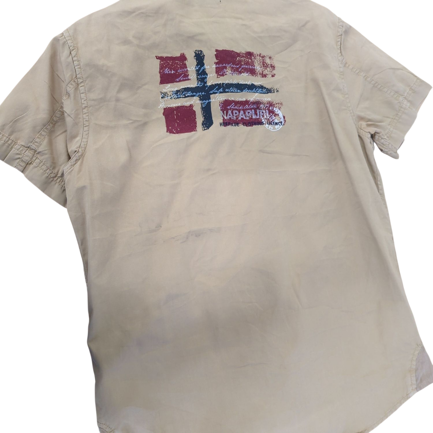 Napapijri Beige Short Sleeve Button-Down Shirt - Size S