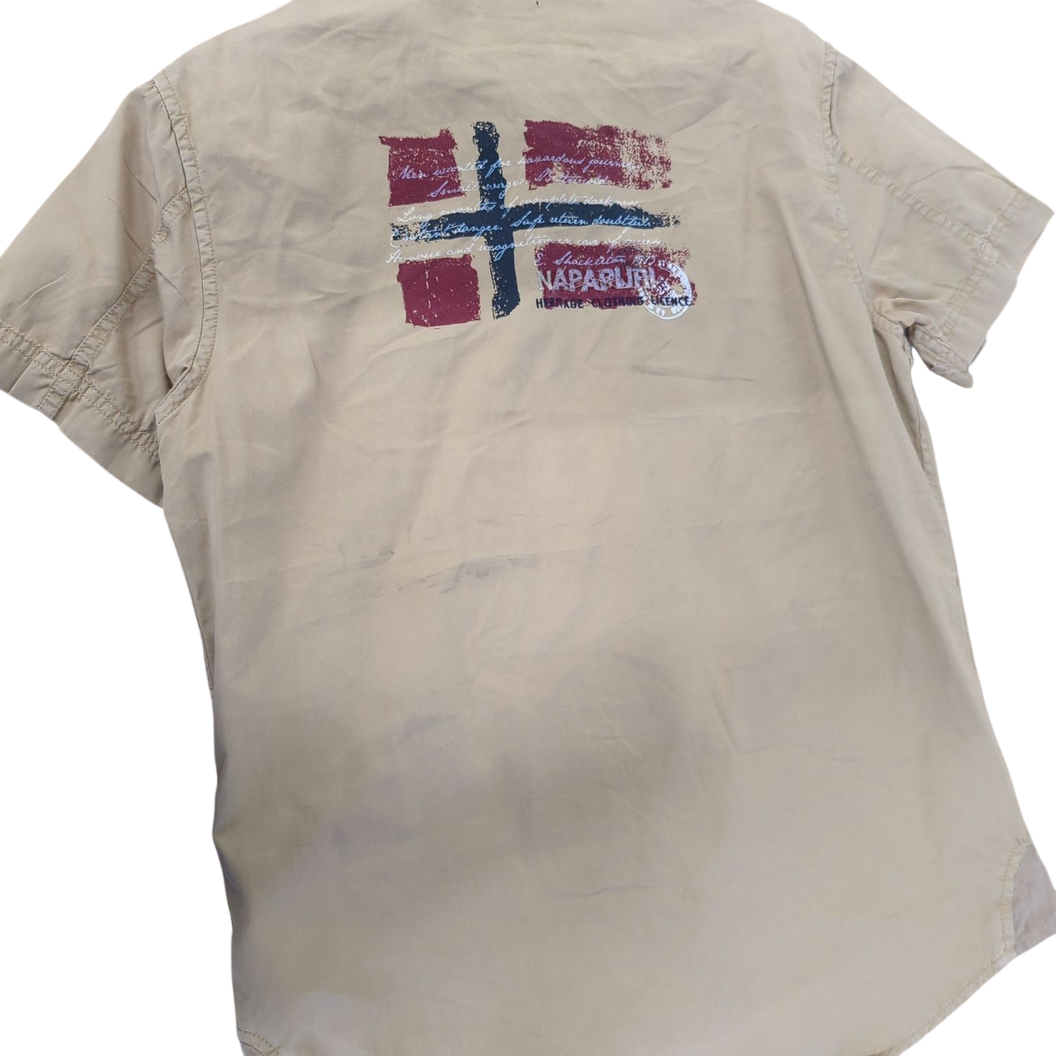 Napapijri Beige Short Sleeve Button-Down Shirt - Size S