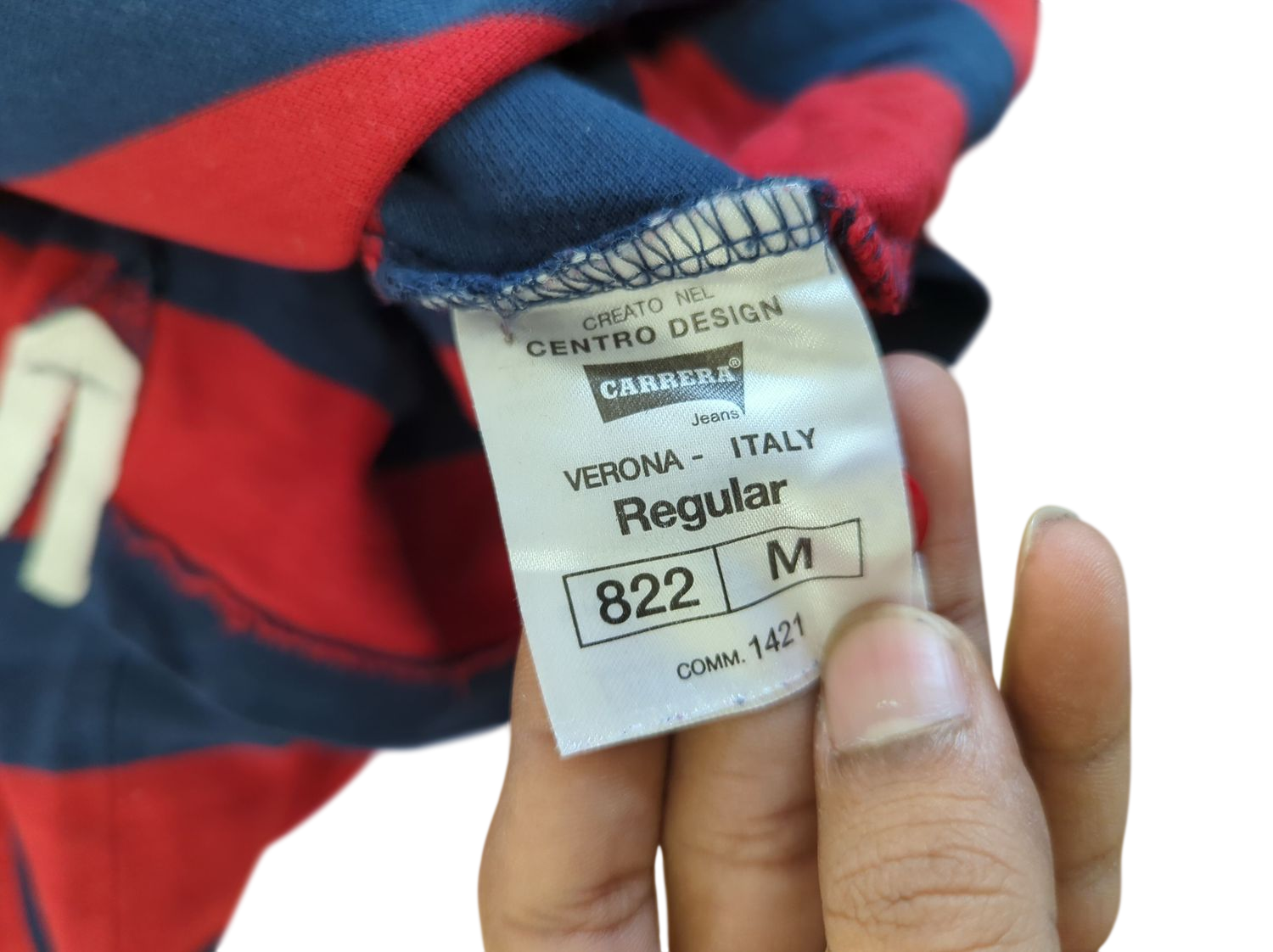 Carrera Men's Striped Polo Shirt - Red & Navy - Size M - Made in Italy
