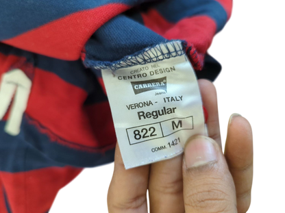 Carrera Men's Striped Polo Shirt - Red & Navy - Size M - Made in Italy