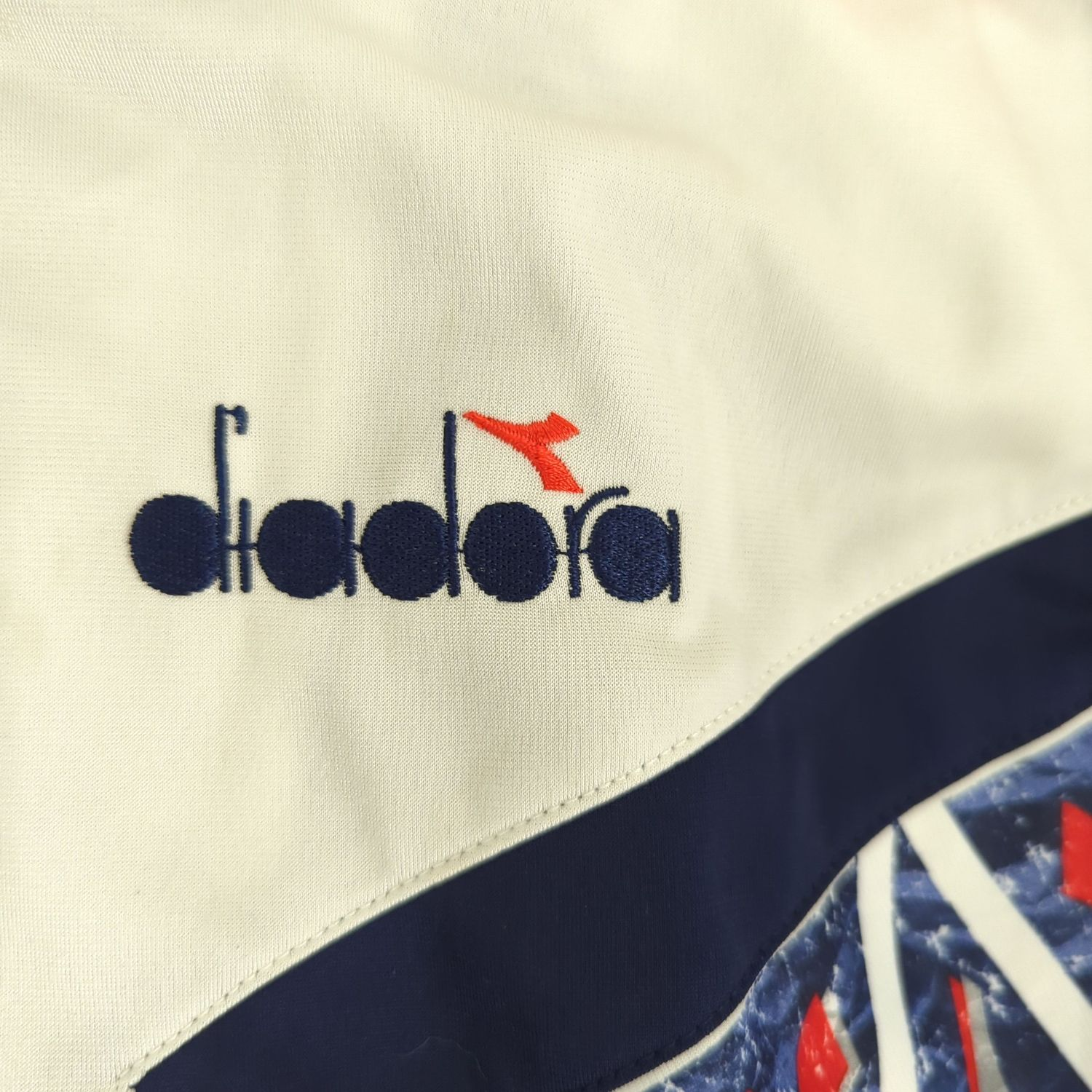 Vintage Diadora Track Jacket - Navy, Red & White Pattern