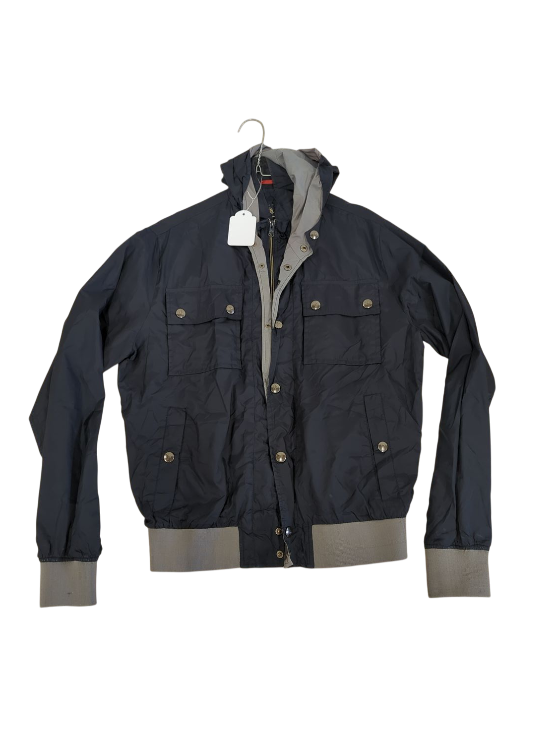 Fay Navy Blue Parka Jacket with Grey Trim - Size L