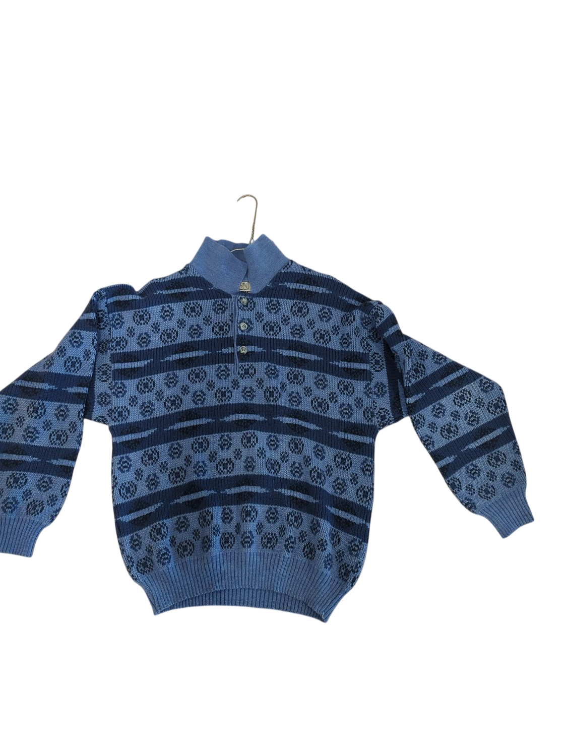 Vintage Gianni Alberti Italian Wool Sweater - Blue Pattern - Size 48