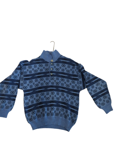 Vintage Gianni Alberti Italian Wool Sweater - Blue Pattern - Size 48